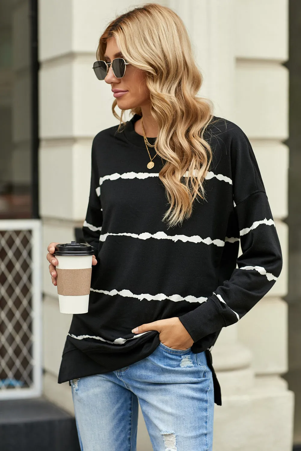 Womens Tie-dye Stripes Black Sweatshirt