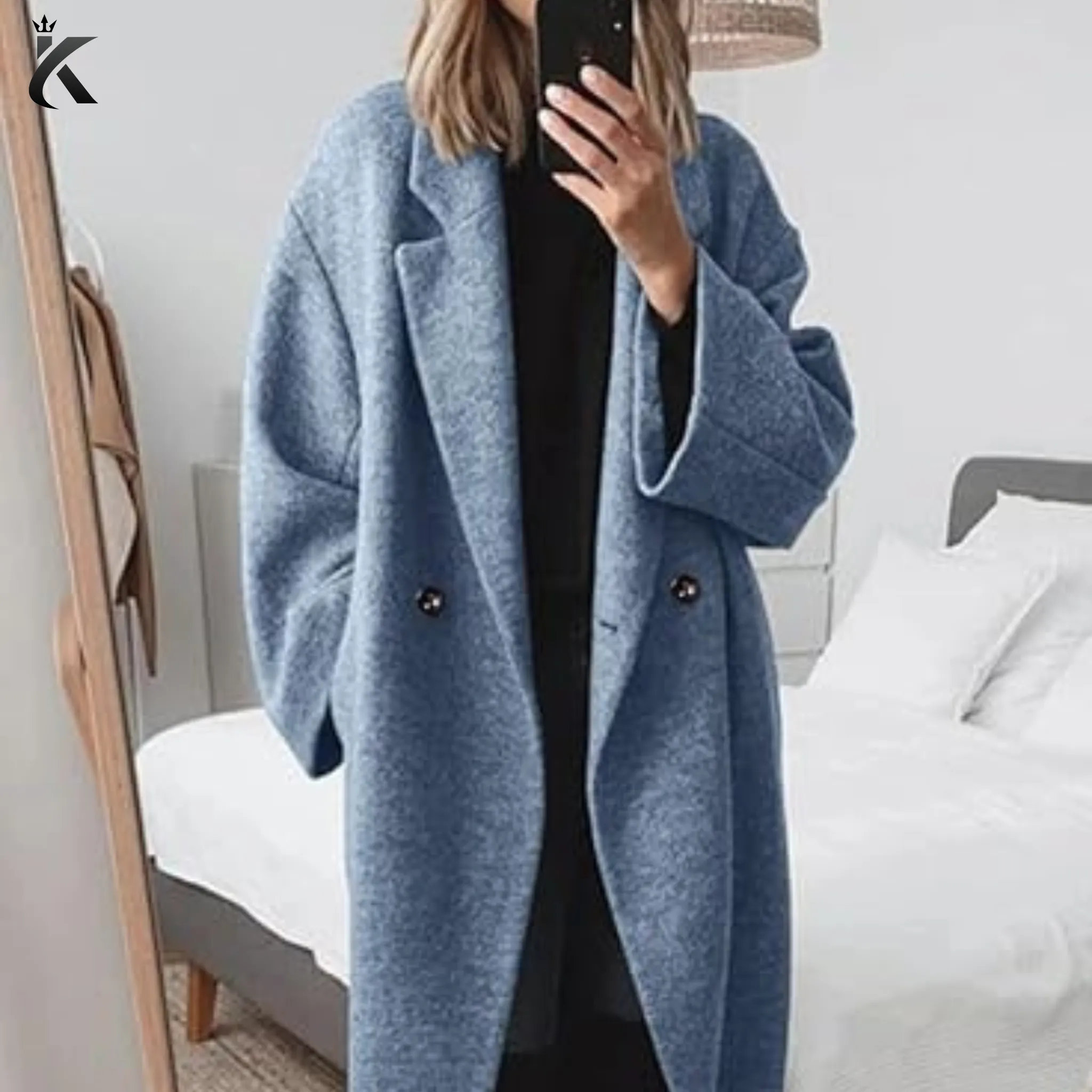 Women's Winter Double Breasted Wool Coat Long Sleeve Notch Lapel - Premium  Long Trench Coat