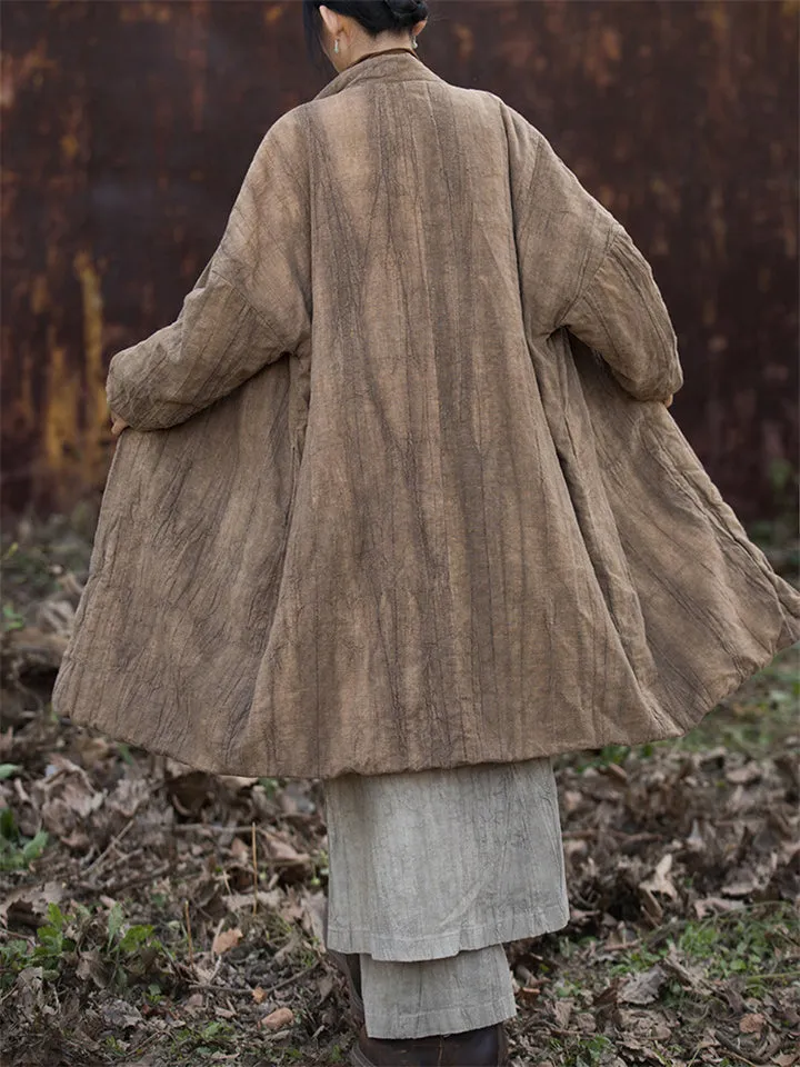 Women's Zen Style Tie-dye Thickened Ramie Long Coat