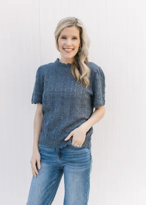 X Dusk Blue Open Weave Sweater