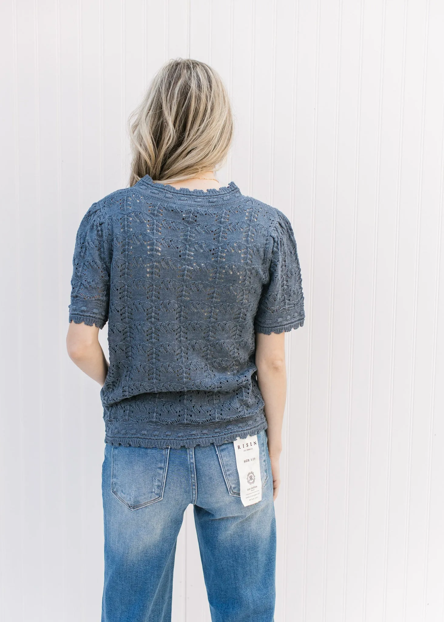 X Dusk Blue Open Weave Sweater