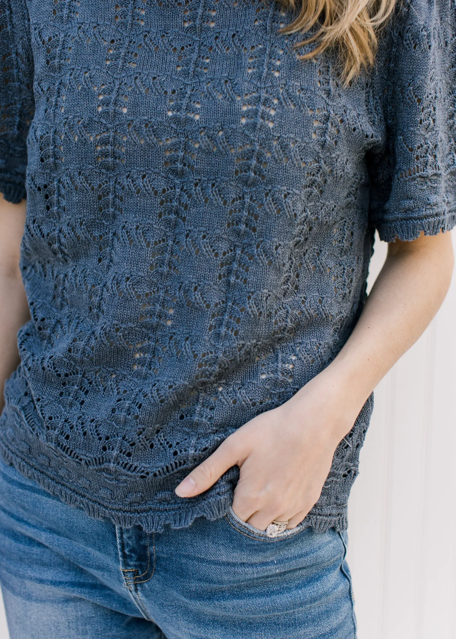 X Dusk Blue Open Weave Sweater