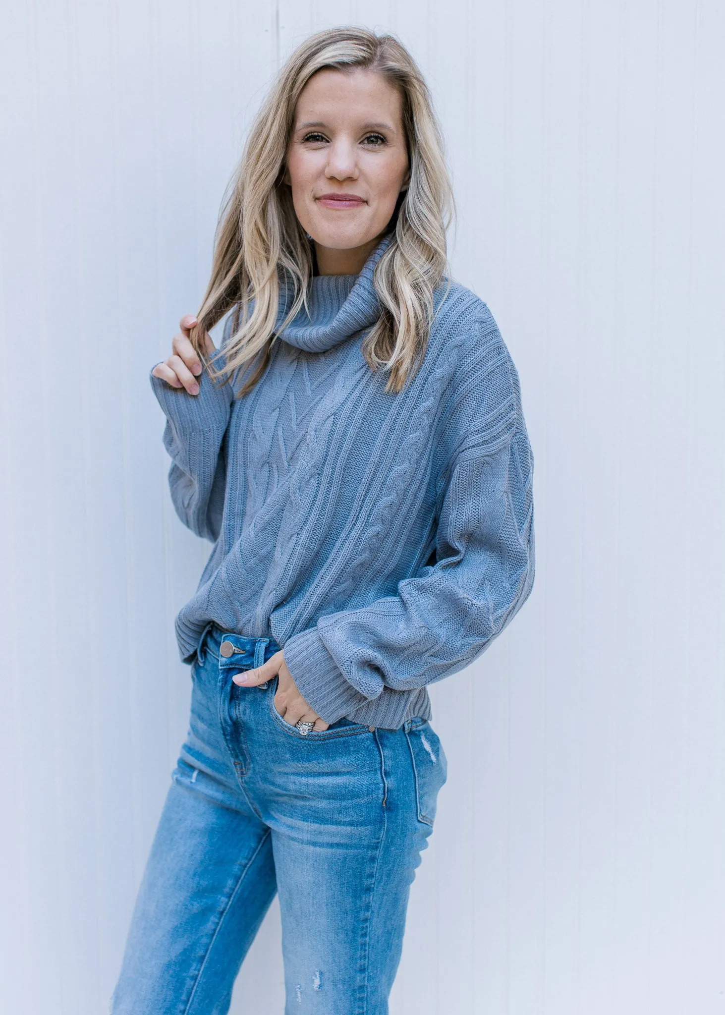 X Gray-Blue Cowl Sweater