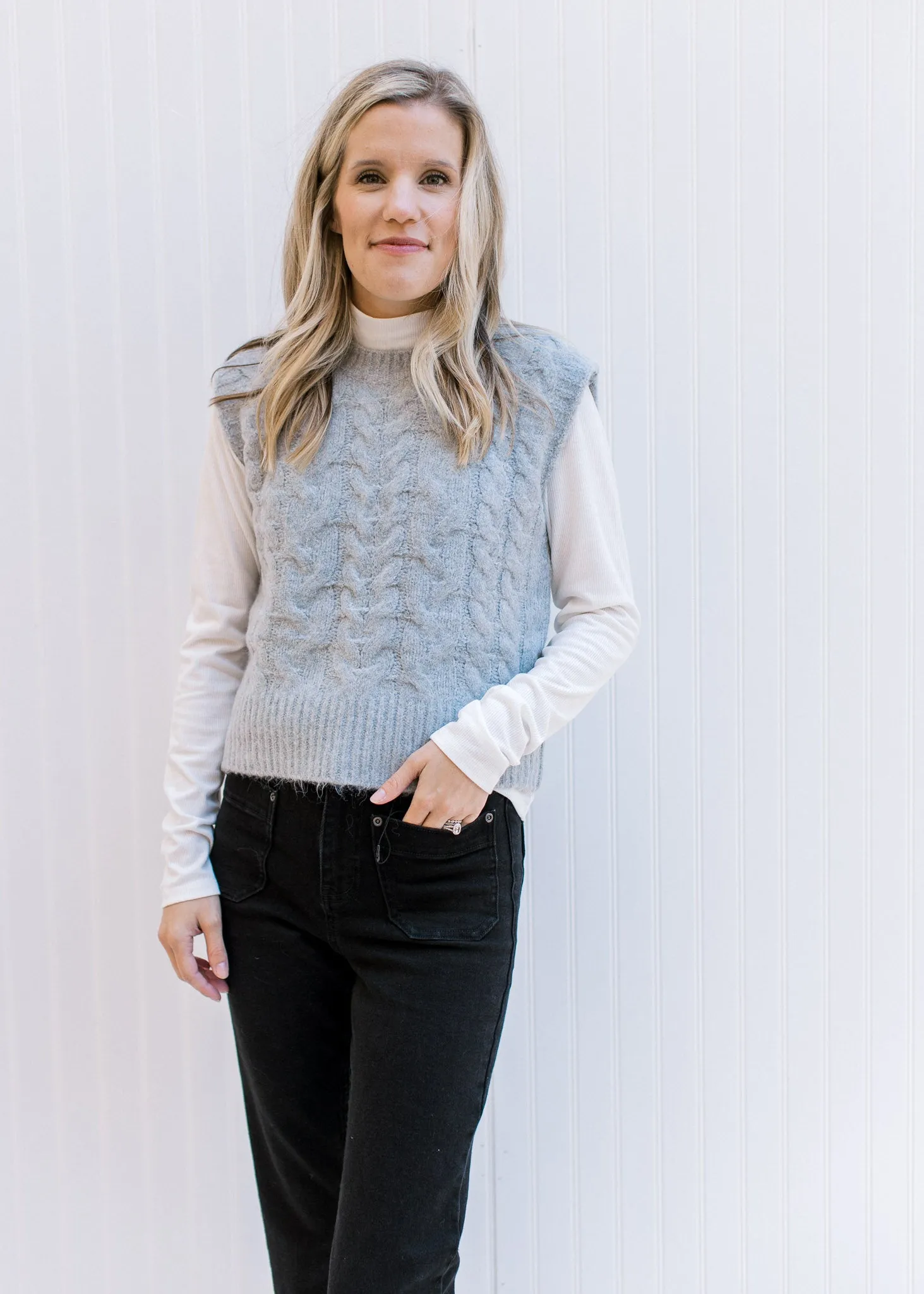 X Gray Cable Knit Sweater Vest