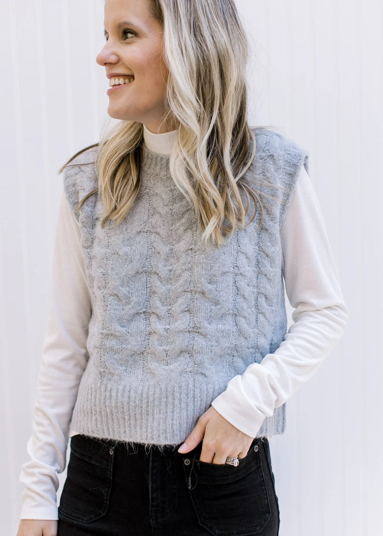 X Gray Cable Knit Sweater Vest