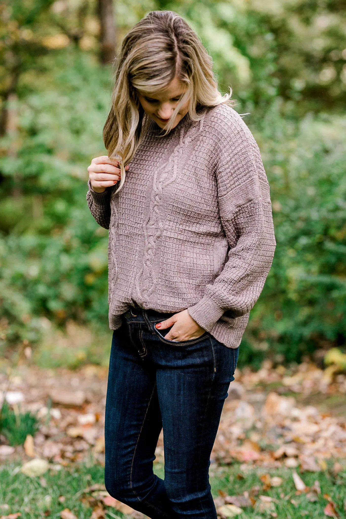 X Taupe Cable Knit Sweater