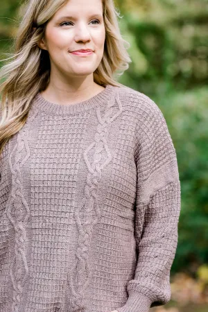 X Taupe Cable Knit Sweater