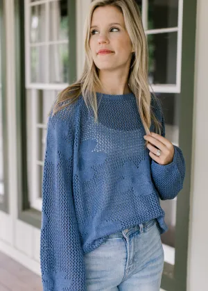 XZ Blue Flower Open Weave Sweater