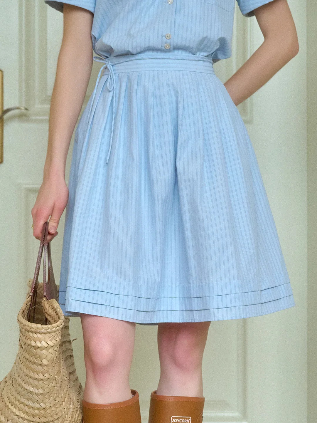 Yuki A-Line Striped Pleated Skirt