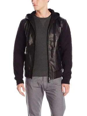 ZANEROBE Men's Black Detriot Hooded Leather Jacket $299 NWT
