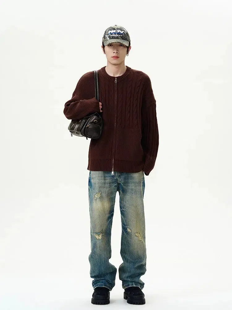 Zip-up Cable Knit Sweater