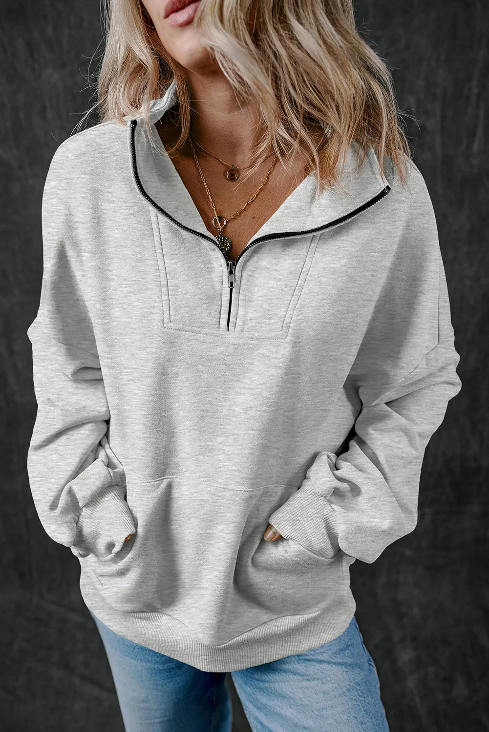 Zip-up Stand Neck Kangaroo Sweatshirt