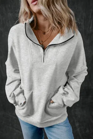 Zip-up Stand Neck Kangaroo Sweatshirt
