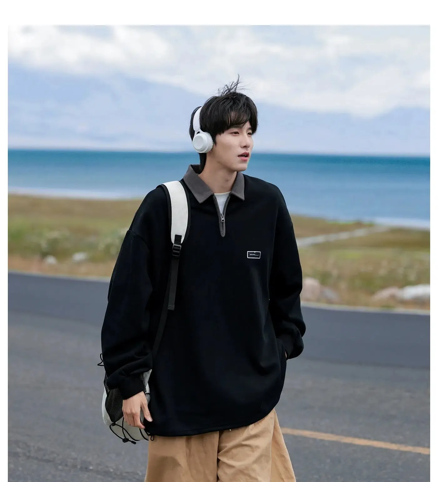 Zipper Collar Casual Sweatshirt